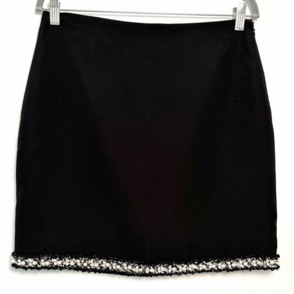 Bagatelle Black Pearl Embellished Mini Skirt Size M NWT Faux Trim Coquette